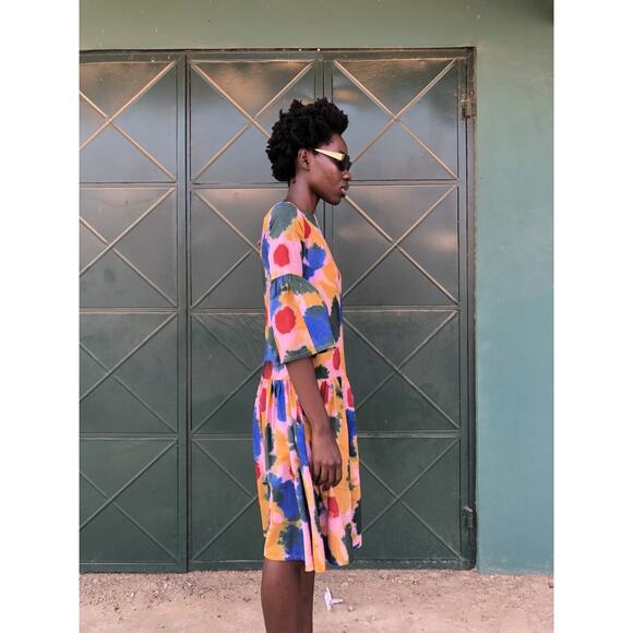 XL Osei-Duro Mutare Dress Elaine Batik Ghana DropWaist Bell Knee Multicolor - Picture 9 of 12